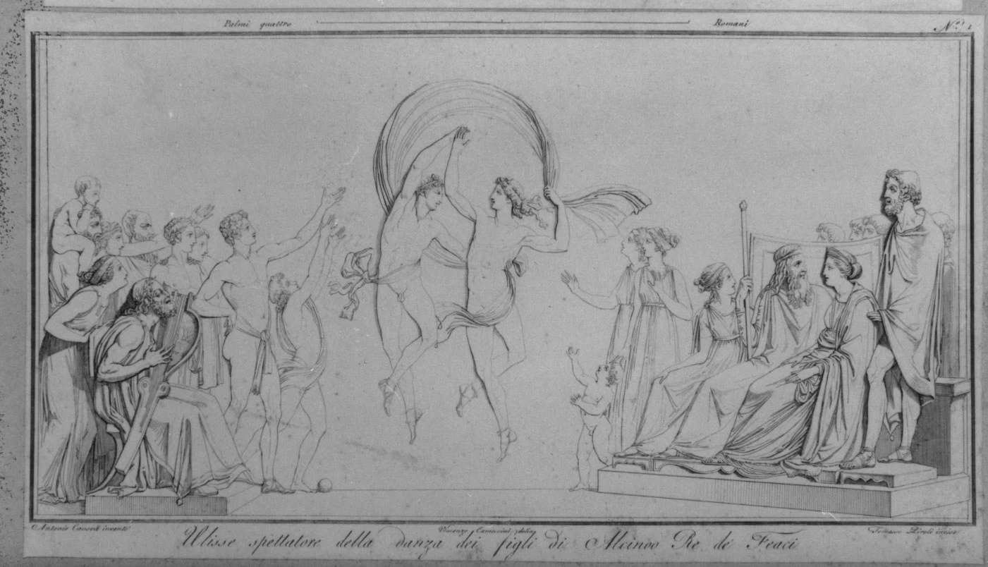 Ulisse spettatore della danza dei figli di Alcinoo Re de' Feaci. - Collezione Remondini, Bassano del Grappa, Vicenza